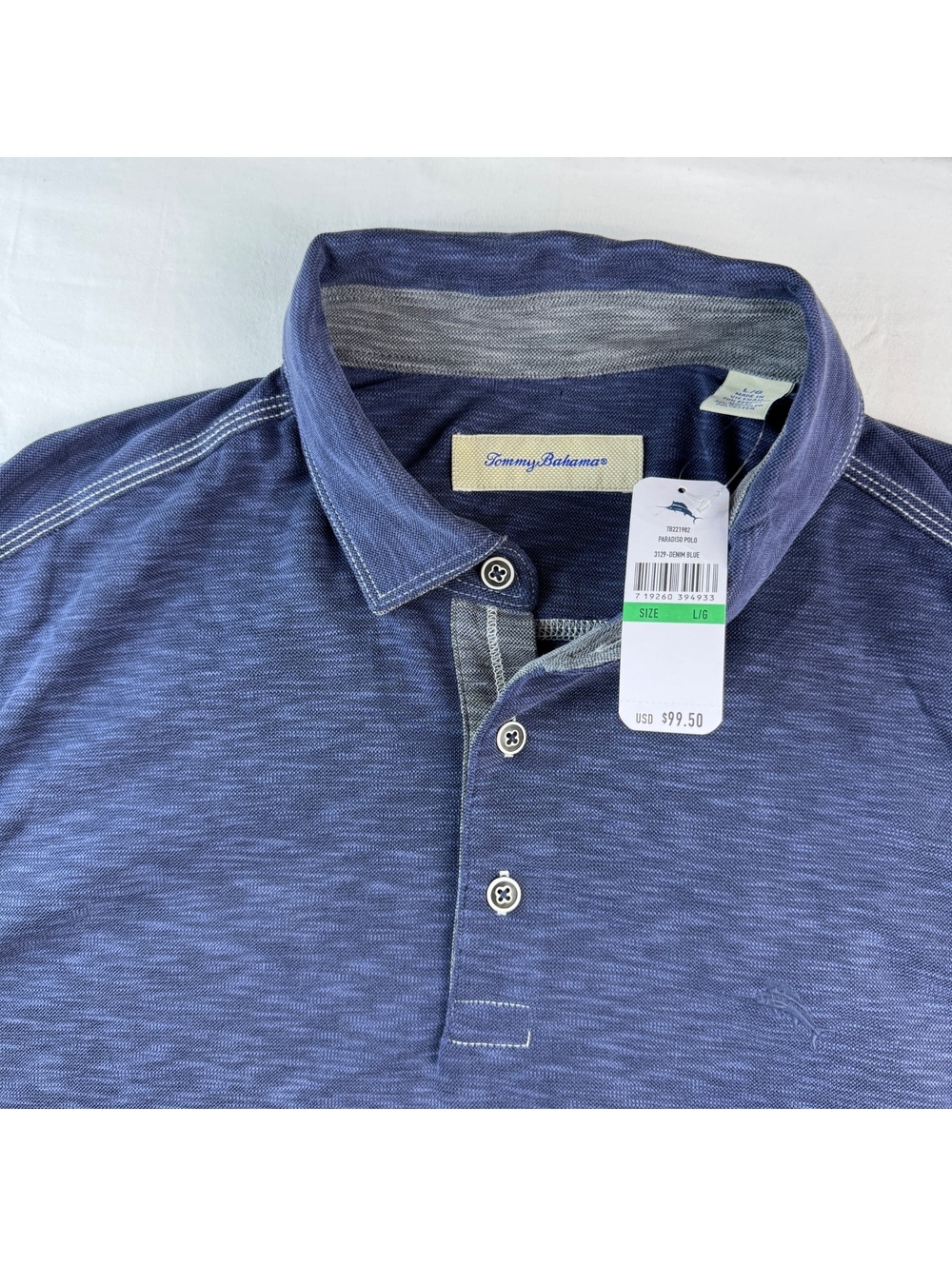 *NEW* Tags Tommy Bahama Paradiso Polo Shirt Large Denim Blue GOLF